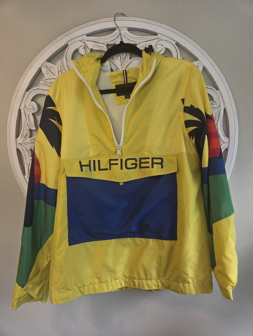 Retro 90s Tommy Hilfiger Yellow Colorblock Pullover Windbreaker. Small